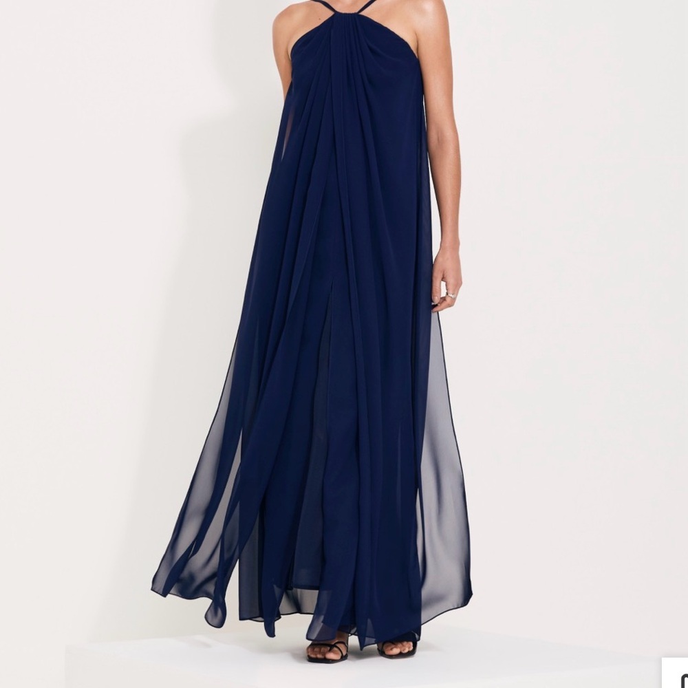 Elegant Navy Blue Halter Maxi Dress Brazilian Brand - Picture 2 of 5